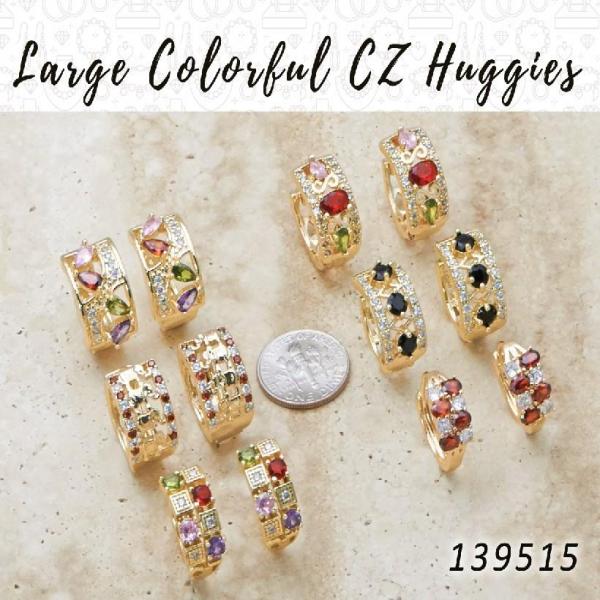 Gold Filled Jewelry — 35 Colorful Zirconia Huggies in $2.85 ea — main product view — SKU 139515 | Oro Laminado joyería — 35 Colorful Zirconia Huggies in $2.85 ea — SKU 139515