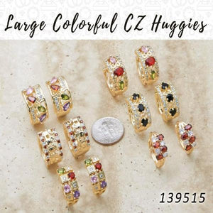 Gold Filled Jewelry — 35 Colorful Zirconia Huggies in $2.85 ea — main product view — SKU 139515 | Oro Laminado joyería — 35 Colorful Zirconia Huggies in $2.85 ea — SKU 139515