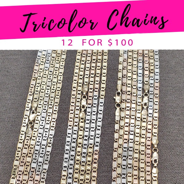 Gold Filled Chain — 12 Tricolor Chains in 24" $8.33 each for — main product view — SKU 139592 | Oro Laminado cadena — 12 Tricolor Chains in 24" $8.33 each for — SKU 139592